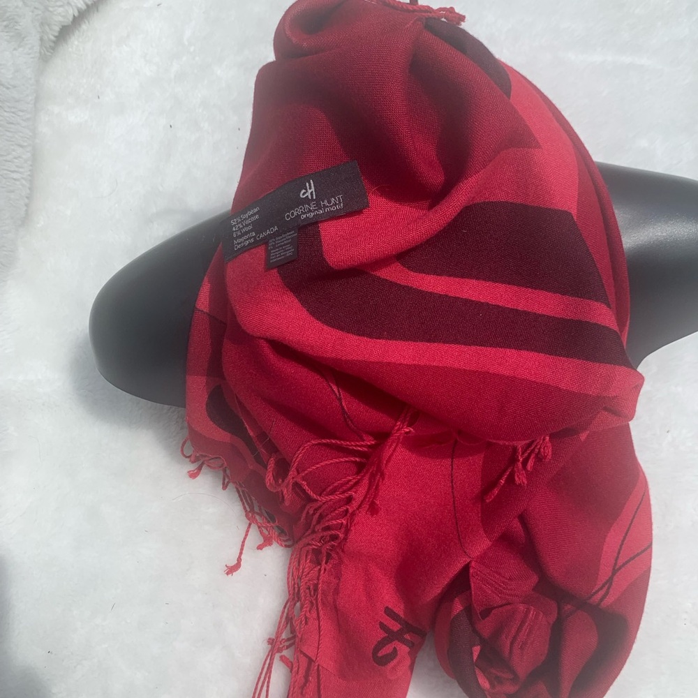 ⭐️ Native large SOY & WOOL Artist made fabric Scarf FIRST NATIONS Red Scarf - Picture 5 of 15